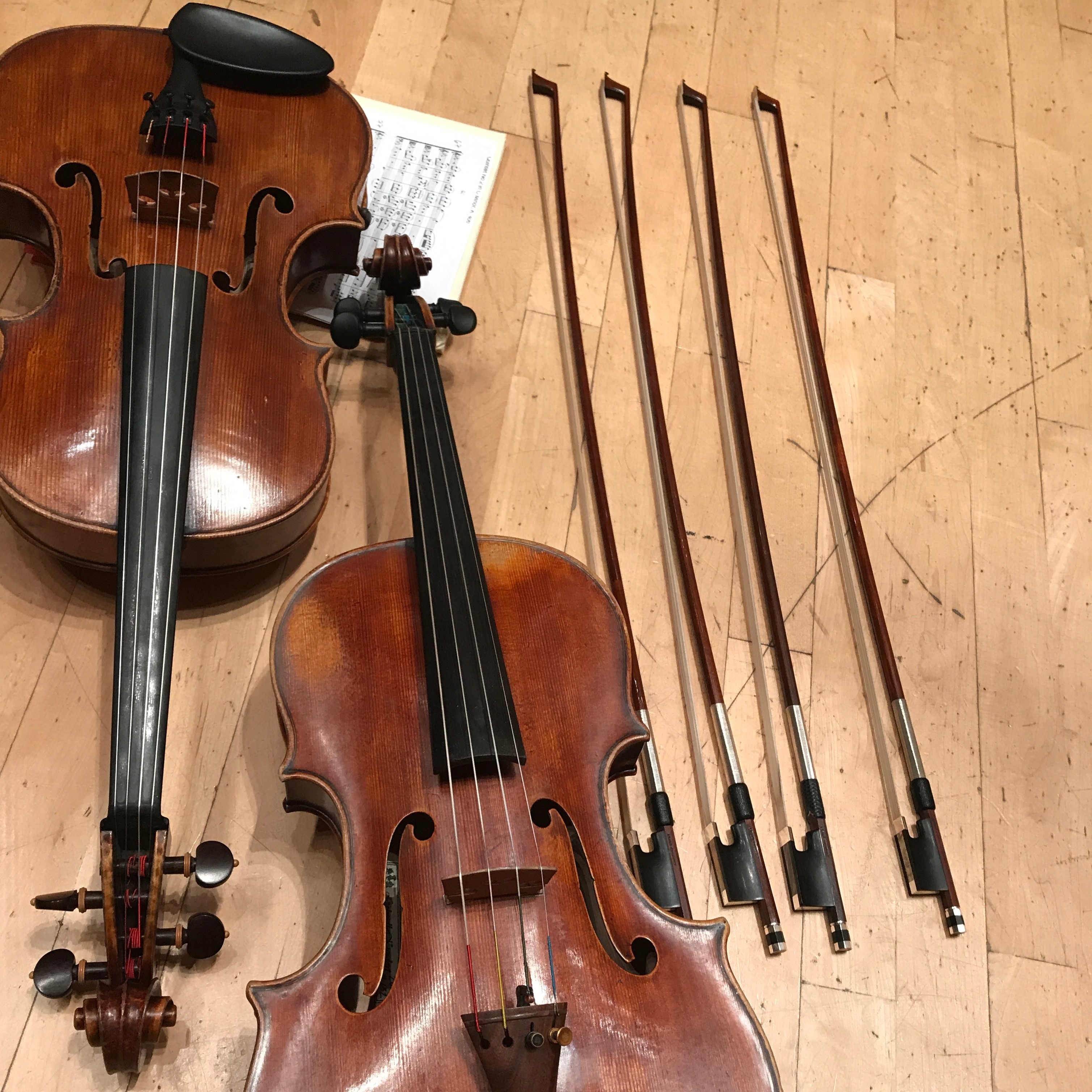 Prof. Callus and Dover Quartet violist Milena Pajaro van de Stadt's Kundert violas laid side by side.